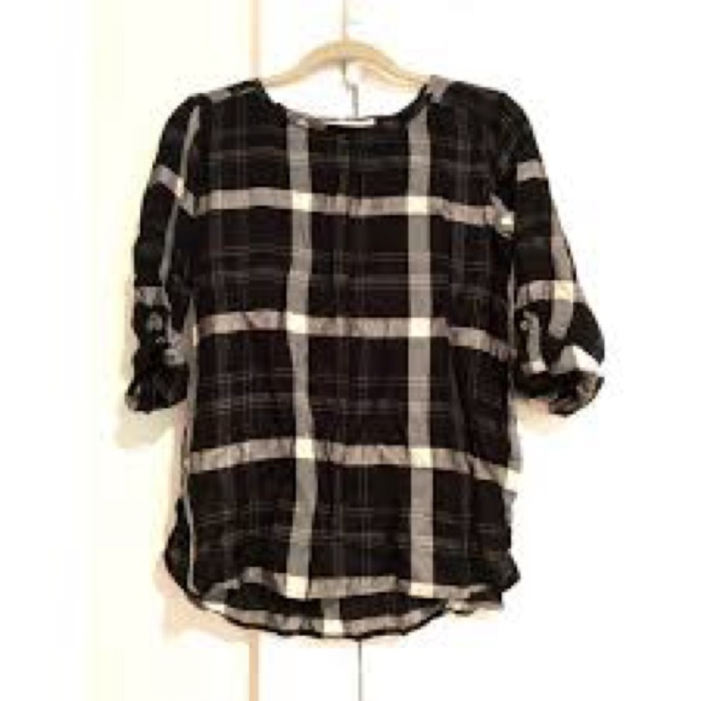 LOFT Black and White Plaid Blouse